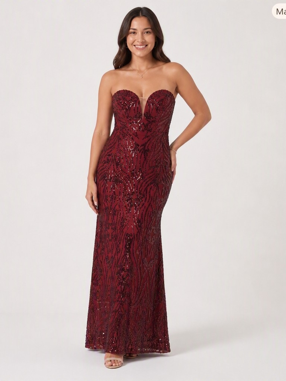 Strapless Sequin Merlot Evening Gown